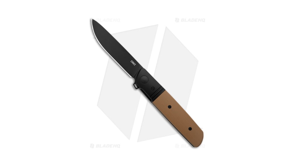 CRKT Bamboozled Spring Assisted Opening Folding Knife, 3.34in, D2, Drop Point Blade, G10, Steel Tan Handle, Black/Tan, 7.81in, BHQ-210151