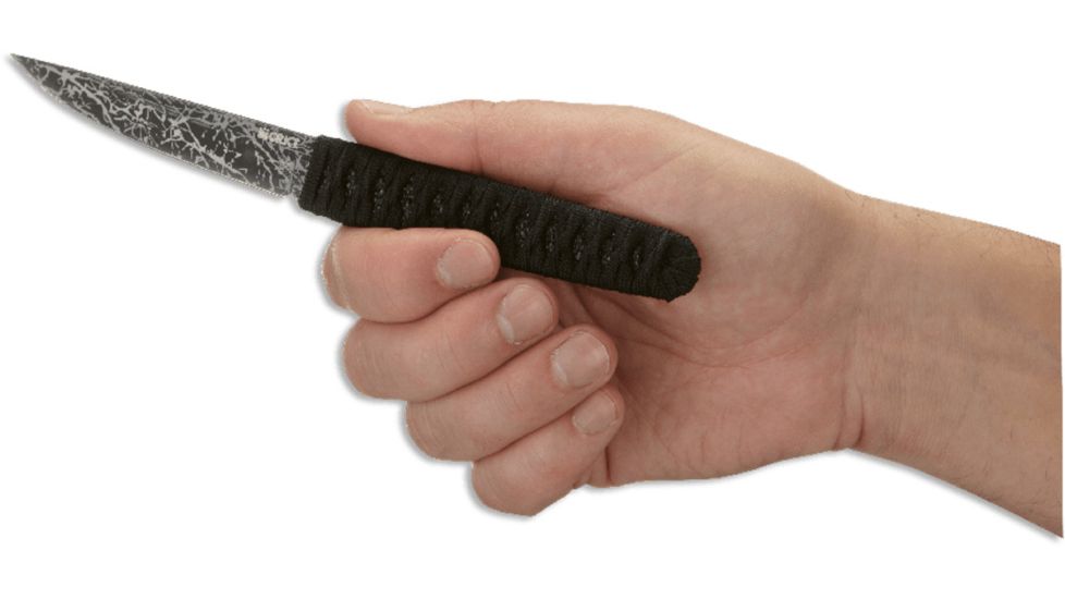 CRKT Burnley Obake - 3.64in. Blade w/ Acid Etch Pattern, Black Paracord Wrapped Handle, Sheath 2367