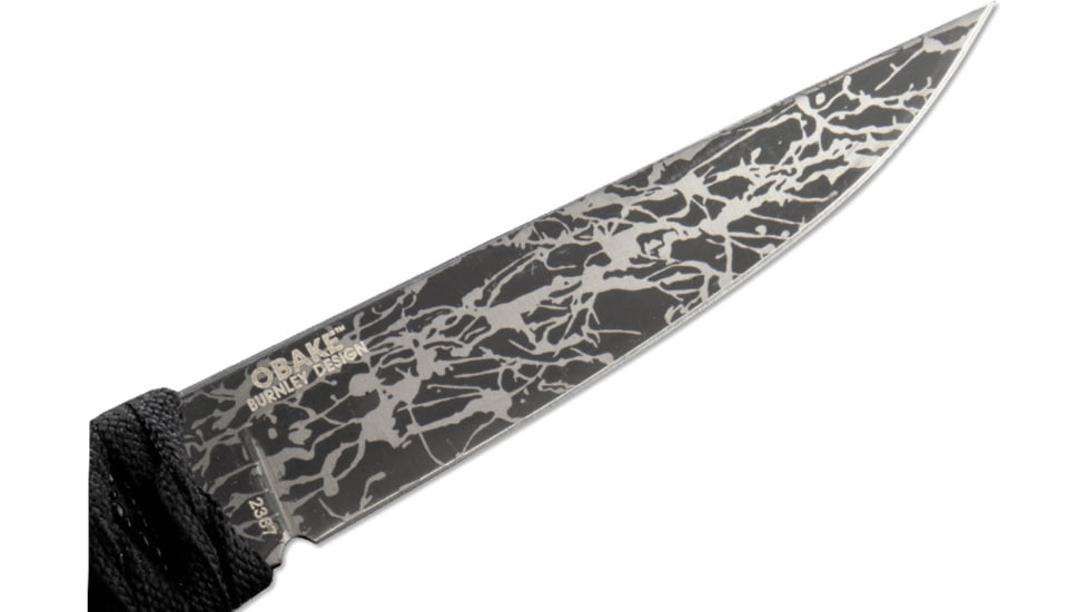 CRKT Burnley Obake - 3.64in. Blade w/ Acid Etch Pattern, Black Paracord Wrapped Handle, Sheath 2367