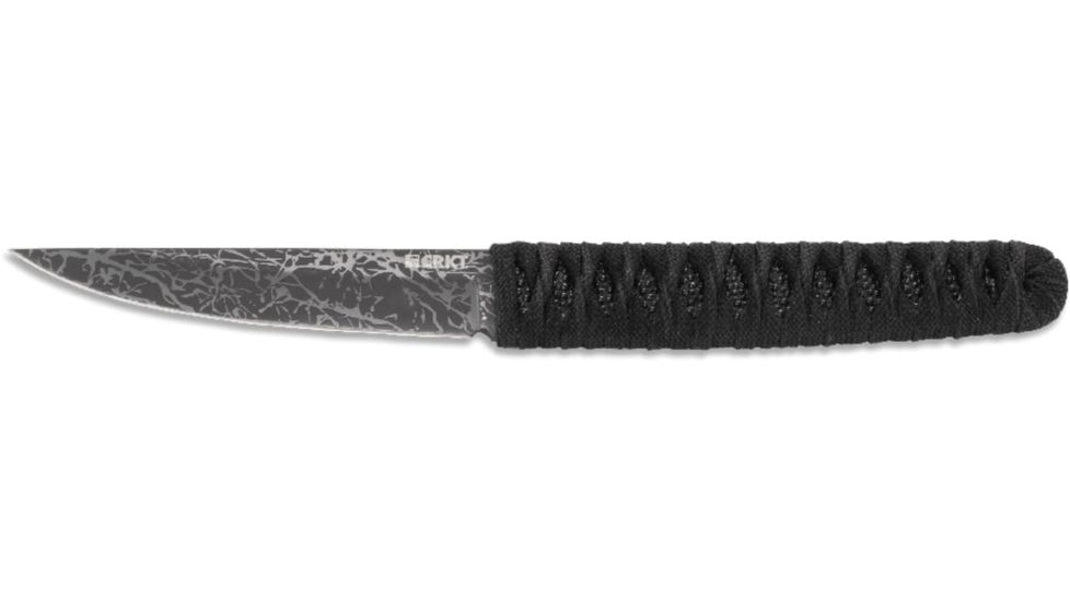 CRKT Burnley Obake - 3.64in. Blade w/ Acid Etch Pattern, Black Paracord Wrapped Handle, Sheath 2367