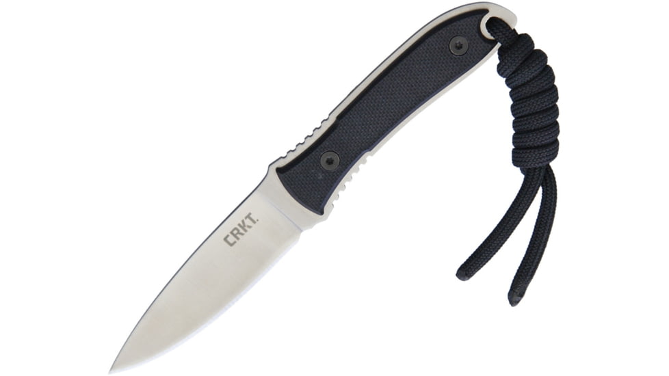 CRKT Carson Neck Knife Satin Knife, 5.5in Overall, 2.5in Satin SS Blade, Black G10 Handle, Black Cord Lanyard, Sheath Includes Attachment Clip, Black Nylon Sheath, F402N