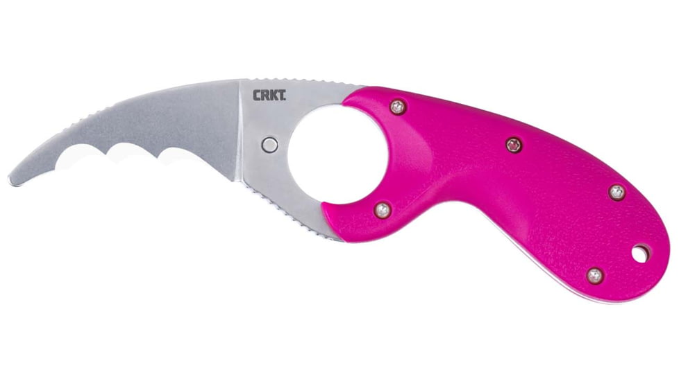 CRKT Bear Claw 2.39in Fixed Blade Knife, AUS 8, Hawkbill, Pink w/Veff Serrations Glass-Reinforced Nylon, 2511F