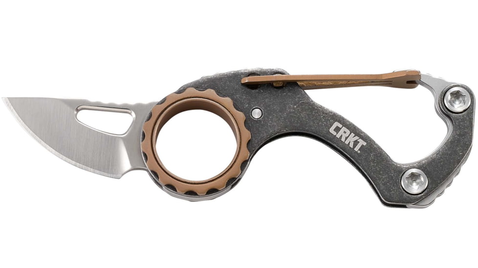 CRKT Compano Carabiner Folding Knife, 1.42in, 8Cr13MoV Stainless Steel Blade, Drop Point Blade, Stainless Steel Handle, 9082