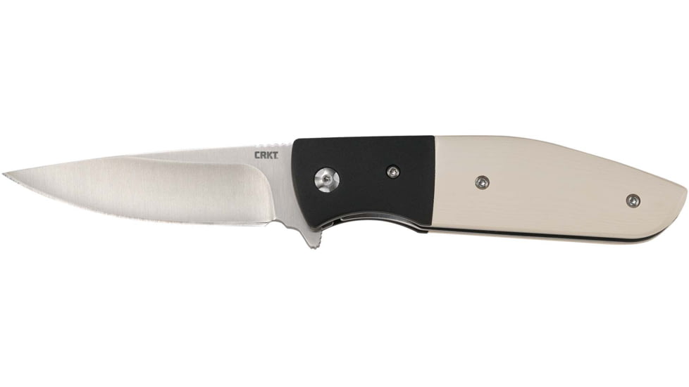 CRKT Curfew Assisted Assisted Opening Folding Knife, 3.1in, 8Cr13MoV Blade, Drop Point, Polished Resin Infused Fiber, Black/White Handle, 2867