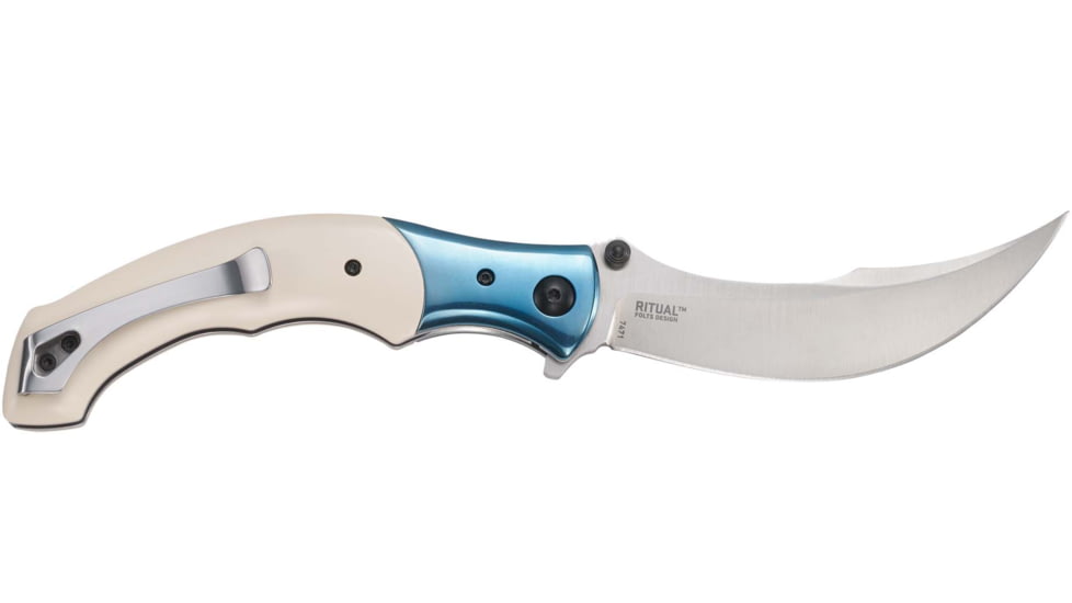 CRKT Ritual Assisted Opening Folding Knife, 4.37in 12C27, Persian, Fiber Infused Resin Handle w/Stainless Steel Bolster, White, 7471