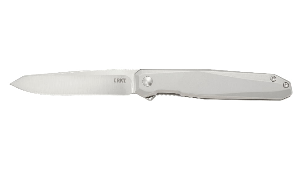 CRKT Facet Assisted Opening Folding Knife, 3.37in, Plain Satin D2 Steel Blade, Sheepsfoot, Stainless Steel Handle, Gray, K230XXP