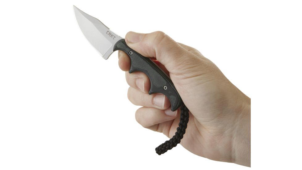 CRKT Folts Minimalist Bowie Fixed Blade Knife, 2in, Bowie Style Clip Point, Black Micarta Handle CR2387K