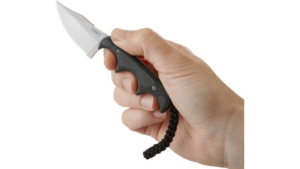 CRKT Minimalist Bowie Fixed Blade Knife, 2.13in, 8Cr13MoV Stainless Steel Blade, Bowie Blade, Black/Green G10 Handle, 2387