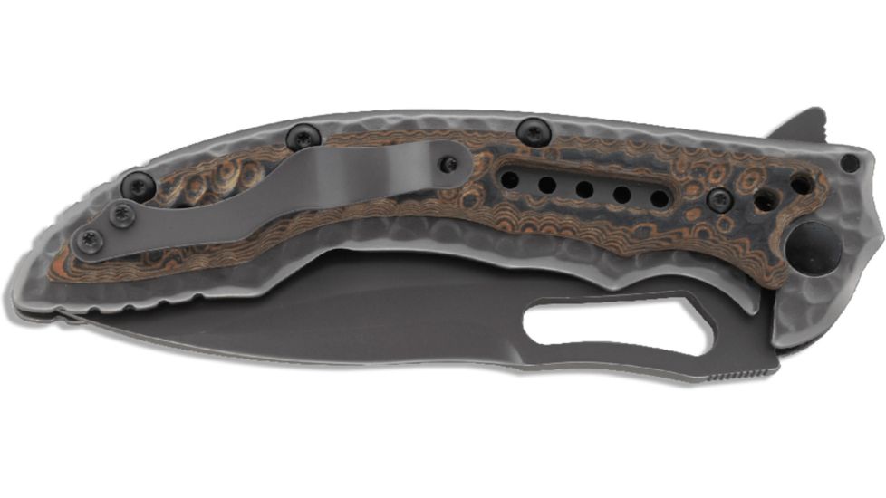 CRKT Ikoma Fossil - 3.96in. Black Blade w/ Veff Serrations, IKBS, Stainless Steel &amp; G10 Scales, Clip 5471K