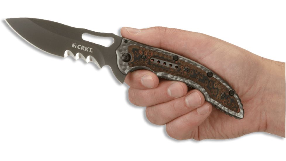 CRKT Ikoma Fossil - 3.96in. Black Blade w/ Veff Serrations, IKBS, Stainless Steel &amp; G10 Scales, Clip 5471K