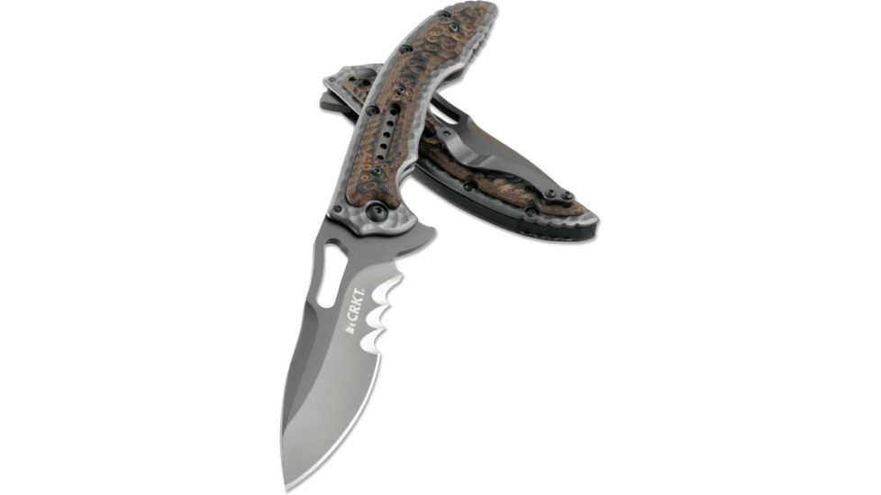 CRKT Ikoma Fossil - 3.96in. Black Blade w/ Veff Serrations, IKBS, Stainless Steel &amp; G10 Scales, Clip 5471K