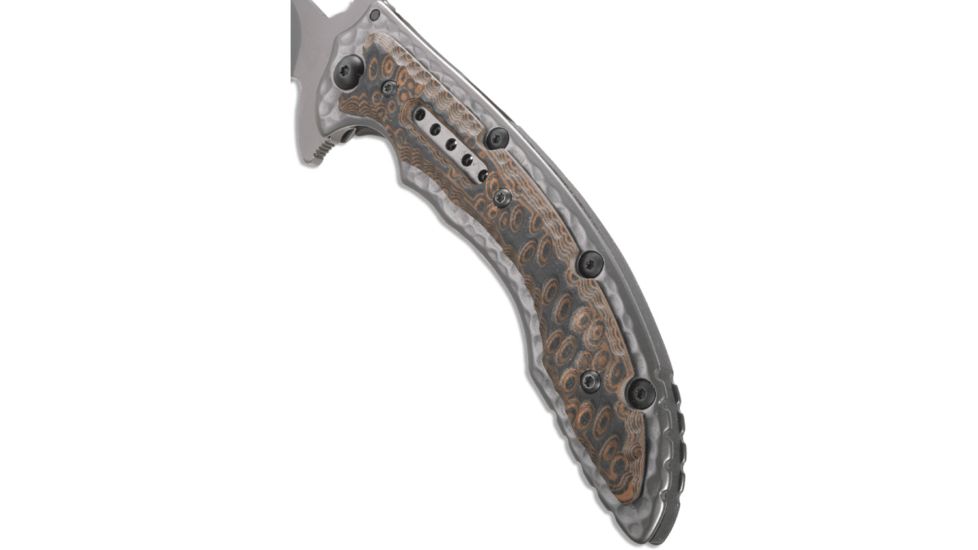 CRKT Ikoma Fossil - 3.96in. Black Blade w/ Veff Serrations, IKBS, Stainless Steel &amp; G10 Scales, Clip 5471K