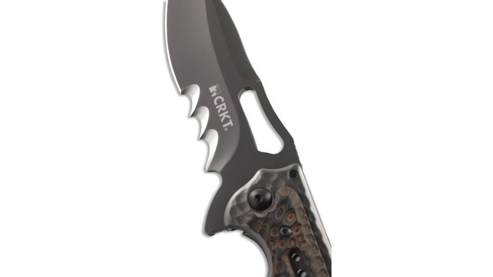CRKT Ikoma Fossil - 3.96in. Black Blade w/ Veff Serrations, IKBS, Stainless Steel &amp; G10 Scales, Clip 5471K