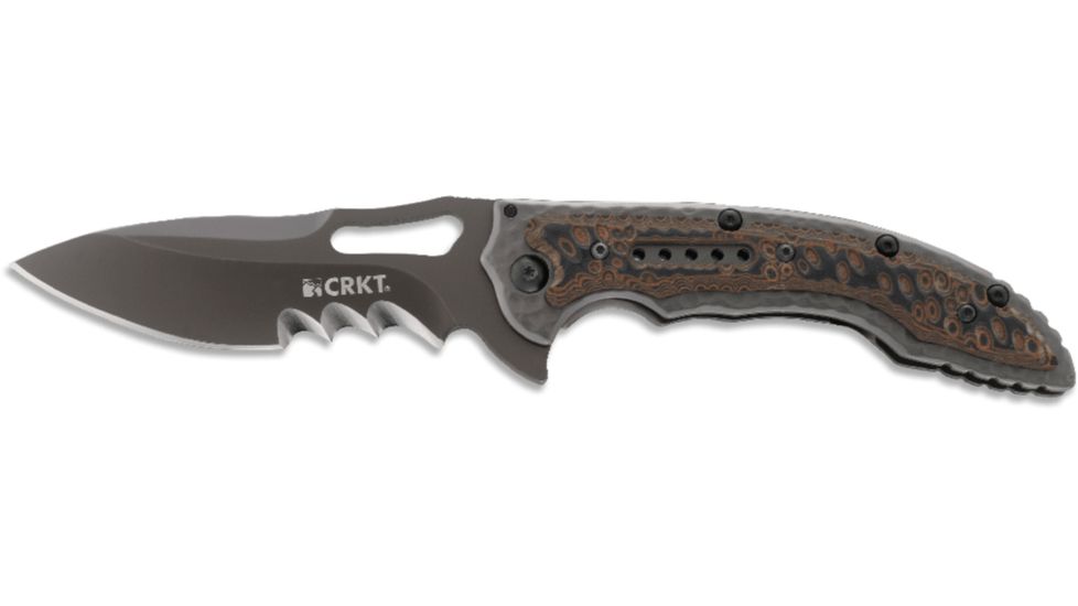 CRKT Ikoma Fossil - 3.96in. Black Blade w/ Veff Serrations, IKBS, Stainless Steel &amp; G10 Scales, Clip 5471K