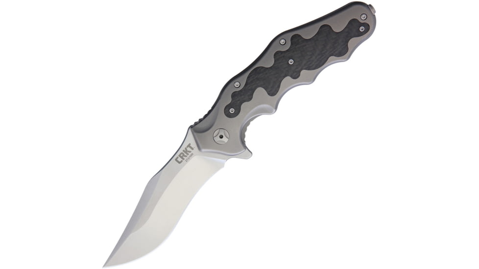 CRKT Ken Onion Motley Limited Ed Folding Knife, 3.88in Satin Sleipner Tool Steel Clip Point Blade, Matte Finish Titanium, K210CFXP