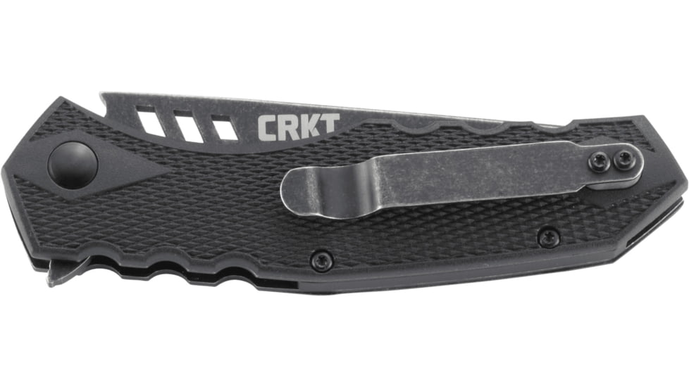 CRKT LOCKING LINER WITH BLADE FLIPPER, Compact Tanto, Flat Top Serrations, Black and Gray, 3.25 R1706K