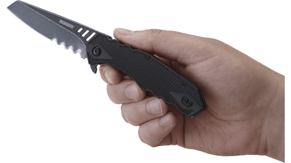 CRKT LOCKING LINER WITH BLADE FLIPPER, Compact Tanto, Flat Top Serrations, Black and Gray, 3.25 R1706K