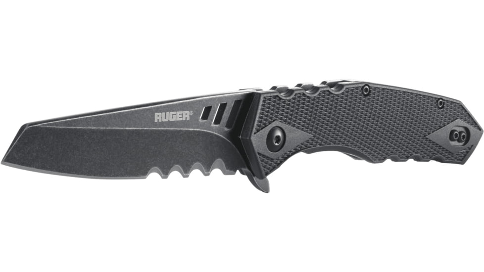 CRKT LOCKING LINER WITH BLADE FLIPPER, Compact Tanto, Flat Top Serrations, Black and Gray, 3.25 R1706K