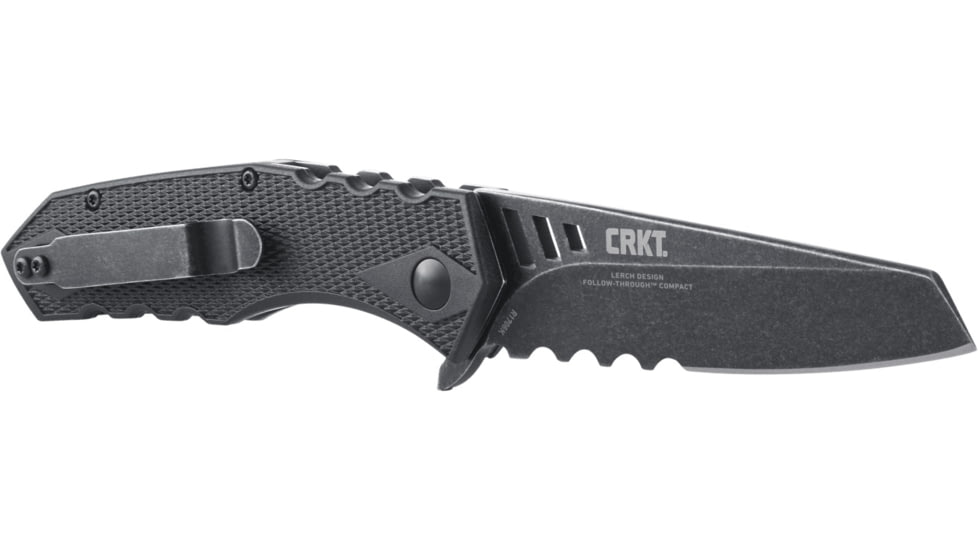 CRKT LOCKING LINER WITH BLADE FLIPPER, Compact Tanto, Flat Top Serrations, Black and Gray, 3.25 R1706K