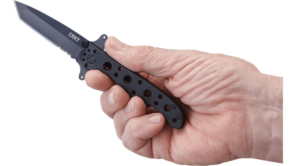 CRKT M16-10 Special Forces Tanto Black Folding Knife, Stainless Steel, Triple Point Serrations, M16-10KSF