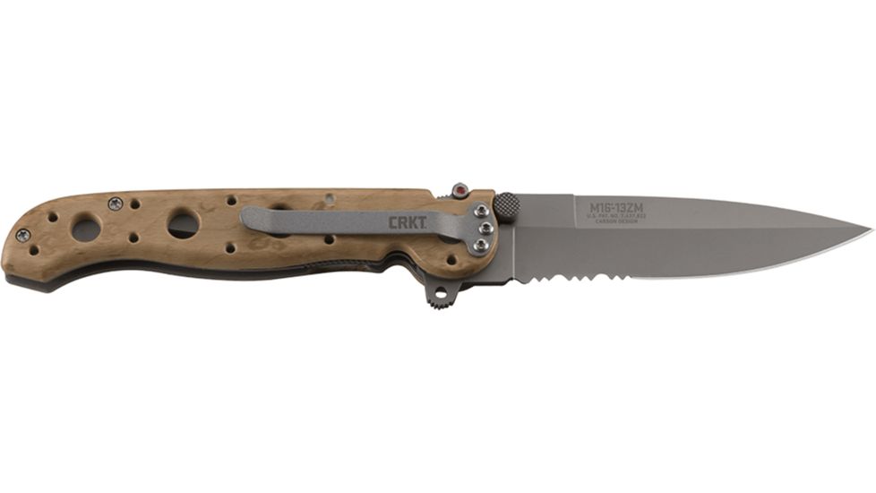 CRKT M16-13 Desert Camo Spear Point Folding Knife, Triple Point Serrations, M16-13ZM