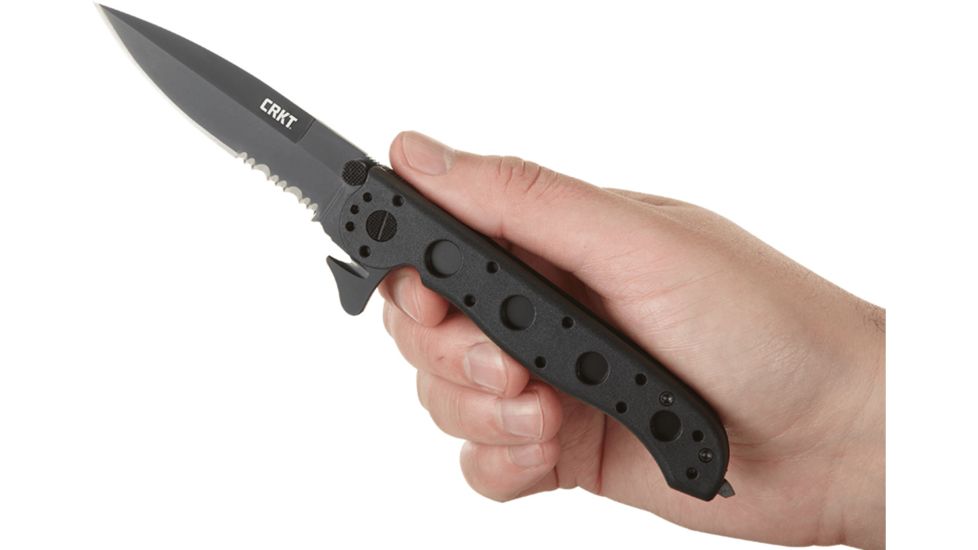 CRKT M16-13 Spear Point Folding Knife, LE Model - Black Handle, Black Blade, Triple Point Serrations, M16-13ZLEK