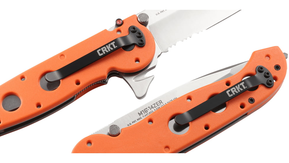 CRKT M16-14 Big Dog Pro Tanto Folder Knife, ER - Orange Handle, Satin Blade, Triple Point Serrations, M16-14ZER