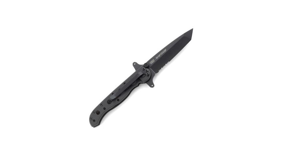 CRKT M16 Stainless - Tanto, Combination Edge, Black Handle, Black Oxide Blade, Framelock - M16-10KSC
