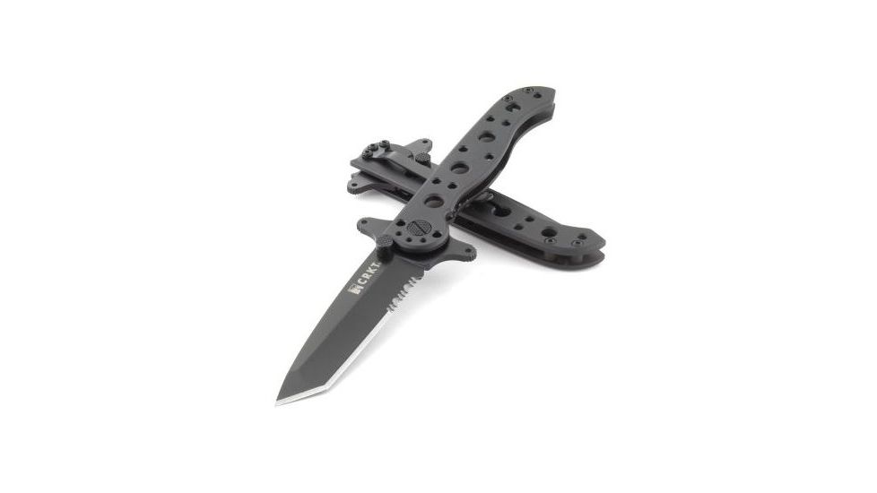 CRKT M16 Stainless - Tanto, Combination Edge, Black Handle, Black Oxide Blade, Framelock - M16-10KSC