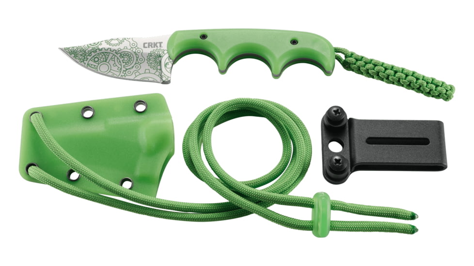 CRKT Minimalist - Bowie Gears, Designed By Alan Folts in Melbourne, Fixed Blade Knife W/Sheath, 2.125in, Plain Edge, Satin Finish, Polypropylene Handle, 2387G