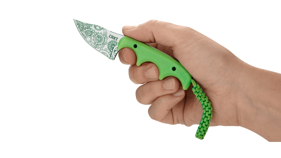 CRKT Minimalist - Bowie Gears, Designed By Alan Folts in Melbourne, Fixed Blade Knife W/Sheath, 2.125in, Plain Edge, Satin Finish, Polypropylene Handle, 2387G