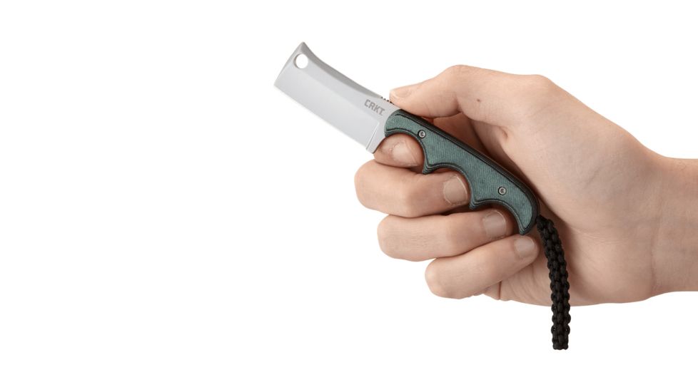 CRKT Minimalist Cleaver Fixed Blade Knife, 2.13in, 5Cr13MoV Stainless Steel Blade, Cleaver Blade, Black/Green G10 Handle, 2383