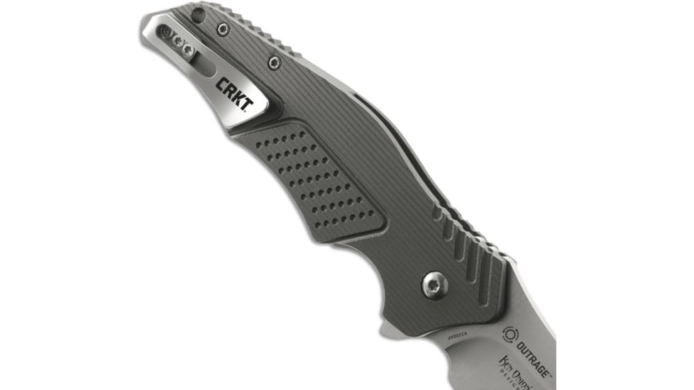 CRKT Outrage by Ken Onion Folding Knife,3.19in Satin Drop Point Plain Blade,Aluminum Handle K320GXP