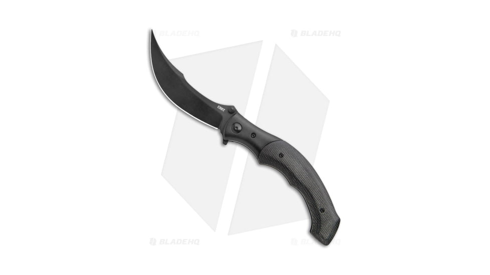 CRKT Ritual Spring Assisted Opening Folding Knife, 4.37in, Sandvik 14C28N, Trailing Point Blade, Micarta Black Handle, Black/Black, 9.87in, BHQ-176877