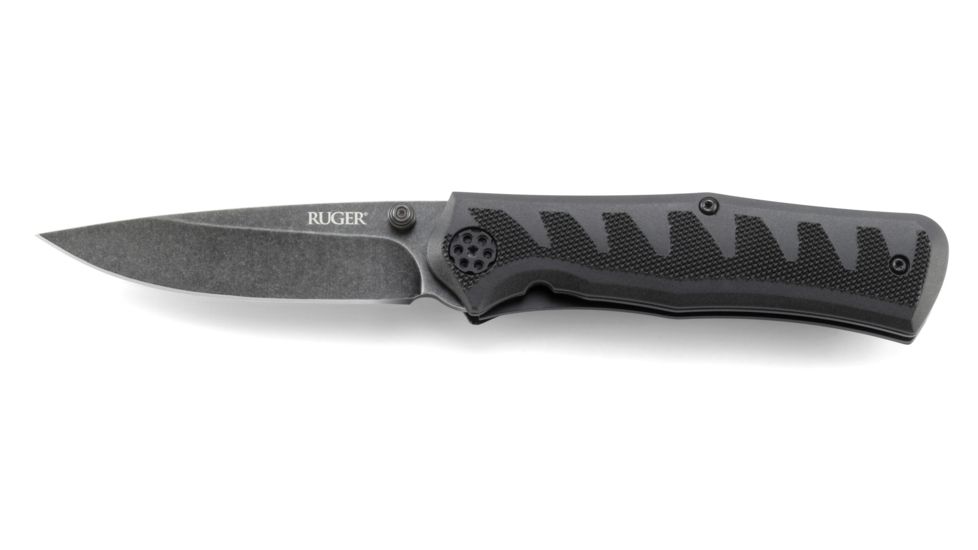 CRKT Ruger Knives CRACK-SHOT COMPACT Drop Point Blade ASSISTED OPENING LOCKING LINER-BLACK blade length 3.50 in, Black and Gray R1201K
