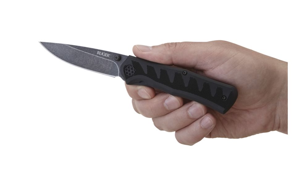 CRKT Ruger Knives CRACK-SHOT COMPACT Drop Point Blade ASSISTED OPENING LOCKING LINER-BLACK blade length 3.50 in, Black and Gray R1201K