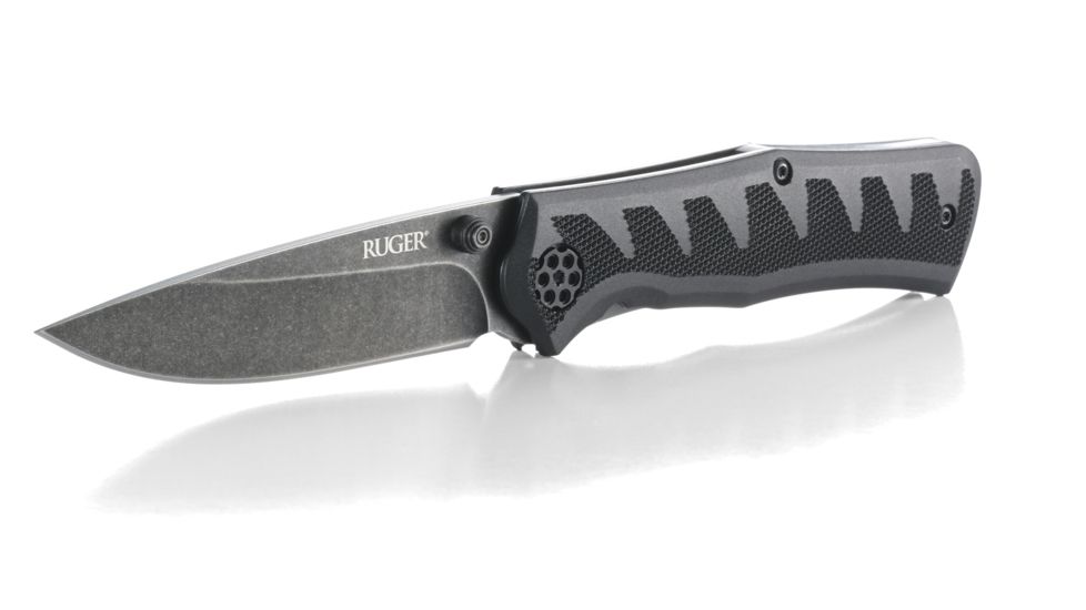 CRKT Ruger Knives CRACK-SHOT COMPACT Drop Point Blade ASSISTED OPENING LOCKING LINER-BLACK blade length 3.50 in, Black and Gray R1201K