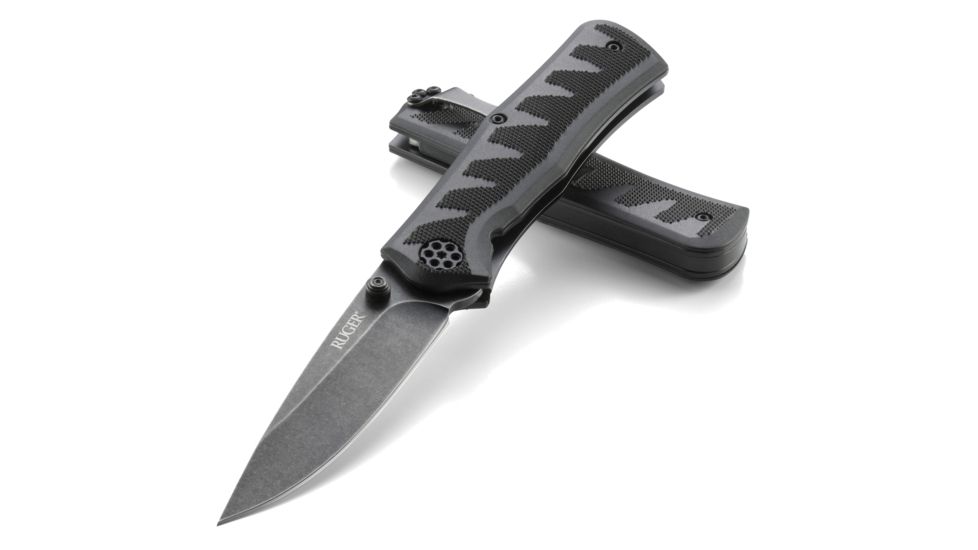 CRKT Ruger Knives CRACK-SHOT COMPACT Drop Point Blade ASSISTED OPENING LOCKING LINER-BLACK blade length 3.50 in, Black and Gray R1201K