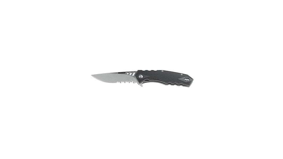CRKT Ruger Knives FOLLOW-THROUGH Drop Point Blade COMPACT LOCKING LINER WITH BLADE FLIPPER Blade Length 3.25 in, Black and Gray R1704