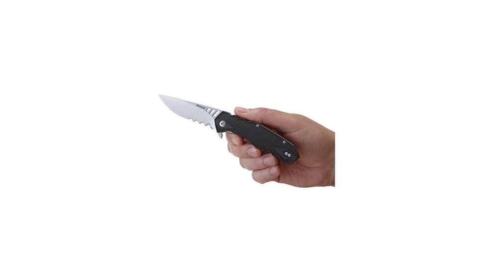 CRKT Ruger Knives FOLLOW-THROUGH Drop Point Blade COMPACT LOCKING LINER WITH BLADE FLIPPER Blade Length 3.25 in, Black and Gray R1704