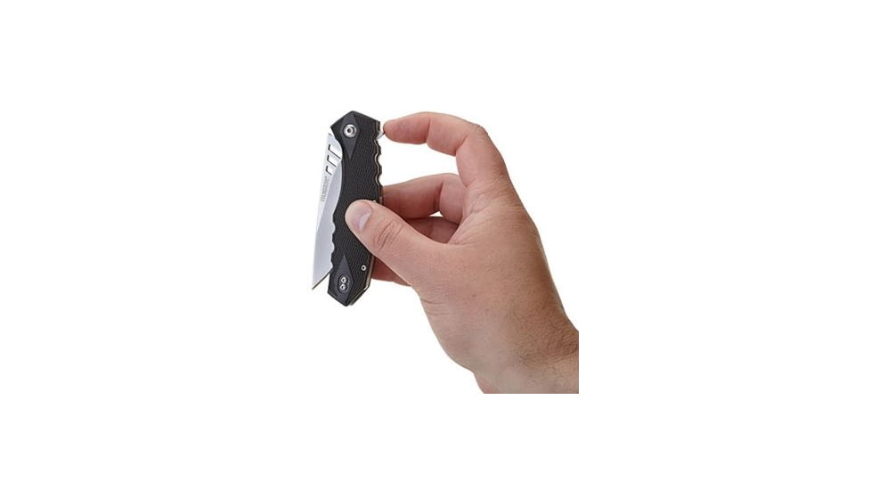 CRKT Ruger Knives FOLLOW-THROUGH Drop Point Blade COMPACT LOCKING LINER WITH BLADE FLIPPER Blade Length 3.25 in, Black and Gray R1704