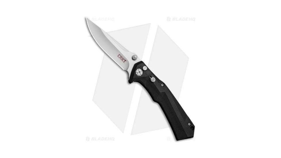 CRKT Tighe Tac Two Automatic Folding Knife, 3.38in, 8Cr13MoV Stainless Steel, Clip Point Blade, GRN Black Handle, Steel/Black, 7.94in, BHQ-71815