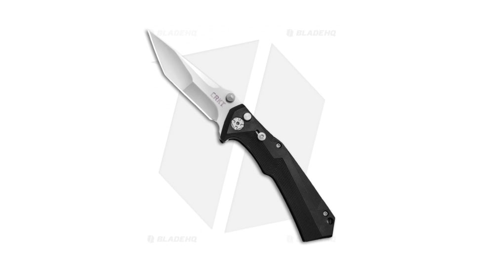 CRKT Tighe Tac Two Automatic Folding Knife, 3.38in, 8Cr13MoV Stainless Steel, Tanto Blade, GRN Black Handle, Steel/Black, 7.94in, BHQ-71811