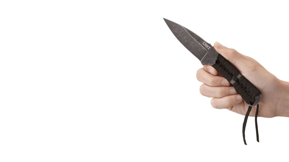 CRKT Utsidihi, Designed By Ryan Johnson Of Rmj Tactical in Chattanooga, Fixed Blade Knife W/Sheath, 3.5in, Plain Edge, Stonewash Finish, Nylon Cord Wrap, 2752