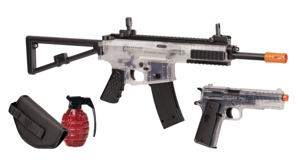 Crosman Commando Spring Powered Rifle and Pistol Kit w/Holster/800 Round Ammo Grenade, Clear/Black, AREKTC