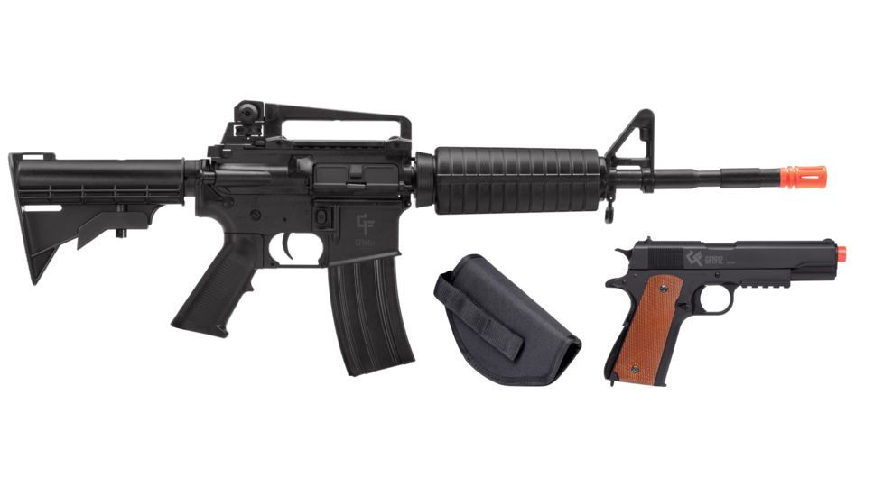 Crosman Defender Strike Kit w/ M4 Style Airsoft Rifle/ Airsoft Pistol, Black, 52003