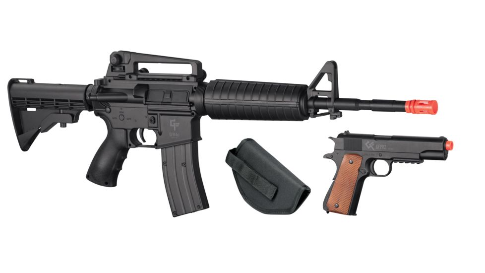 Crosman Defender Strike Kit w/ M4 Style Airsoft Rifle/ Airsoft Pistol, Black, 52003