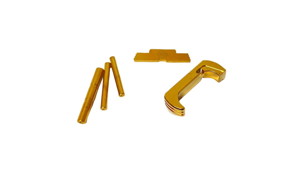 Cross Armory Glock 3-Piece Kit, 3 Pin Set, Extended Mag Catch, Extended Slide Lock, Gen 5, Gold, CRG5OKGD