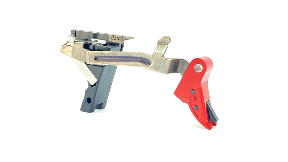 Cross Armory Glock Gen 1-3 Enhanced Flat Faced Trigger w/ Bar, Drop-in Shoe/3.5 Spring, 9mm, Aluminum/Black Safety, Red/Black, Small, crGTbdi-rd-bk