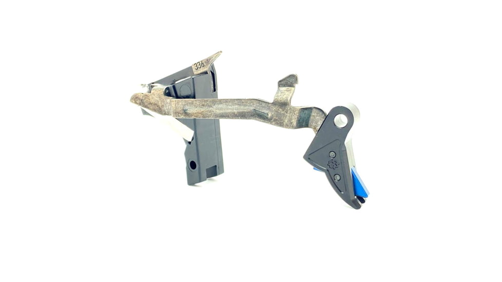 Cross Armory P80 9mm Trigger w/ Bar, Drop-in Shoe &amp; 3.5 Spring, Gen1-3, Flat Faced, Anodized Aluminum, Black/Blue Safety, crP80Tdi-bk-bl